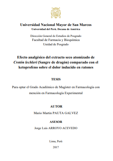 Efecto analgésico del extracto seco atomizado de Crotón lechleri