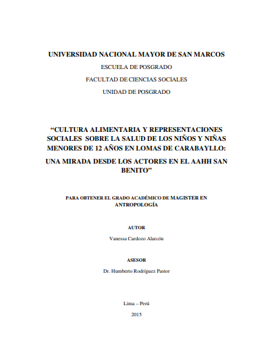 Cultura alimentaria y representaciones sociales sobre la salud de los niños y niñas menores de 12 años