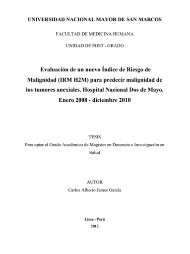 Evaluación de un nuevo Índice de Riesgo de Malignidad (IRM H2M) para predecir malignidad de los tumores anexiales.