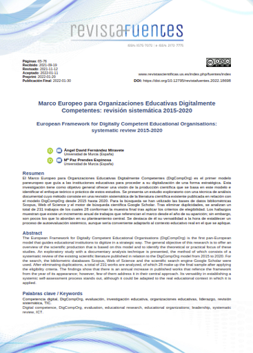 Marco Europeo para Organizaciones Educativas Digitalmente Competentes: revisión sistemática 2015-2020