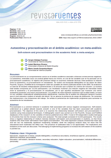 Autoestima y procrastinación en el ámbito académico: un meta-análisis