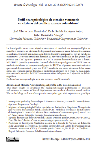 Perfil neuropsicológico de atención y memoria en víctimas del conflicto armado colombiano