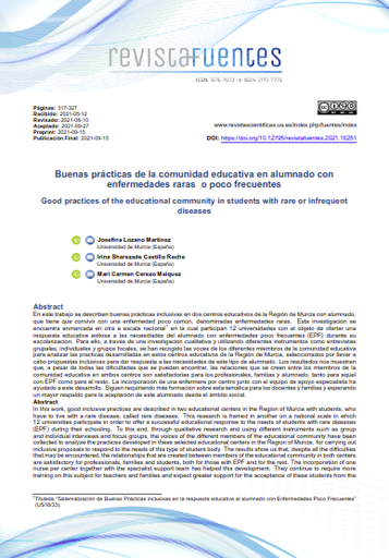 Buenas prácticas de la comunidad educativa en alumnado con enfermedades raras o poco frecuentes