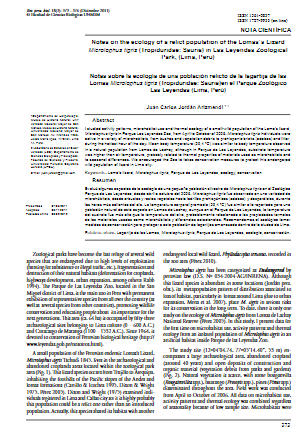 Notas sobre la ecología de una población relicto de la lagartija de las Lomas Microlophus tigris