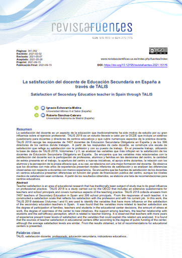 La satisfacción del docente de Educación Secundaria en España a través de TALIS