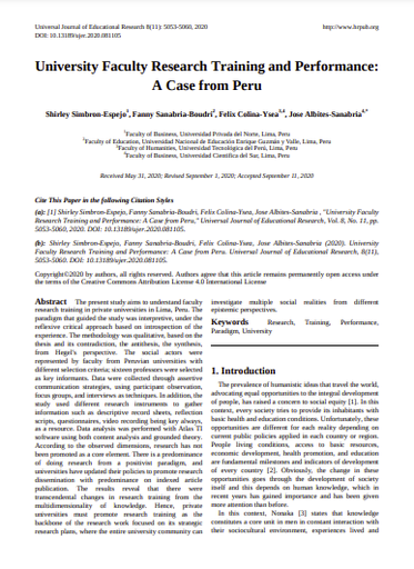 University faculty research training and performance: A case from peru