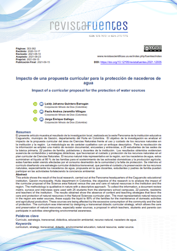 Impacto de una propuesta curricular para la protección de nacederos de agua