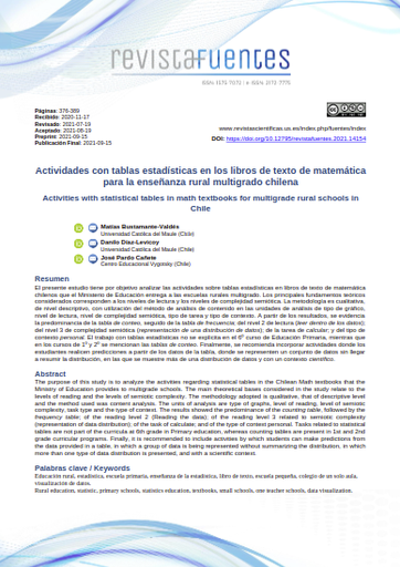 Actividades con tablas estadísticas en los libros de texto de matemática para la enseñanza rural multigrado chilena