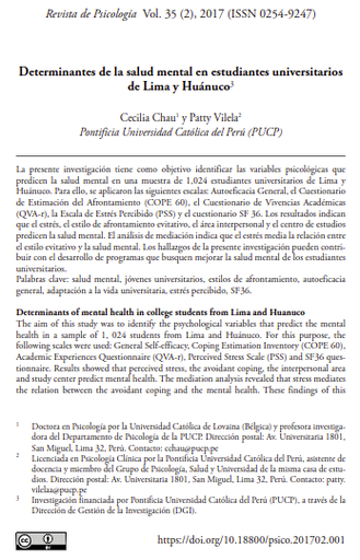 Determinantes de la salud mental en estudiantes universitarios de Lima y Huánuco