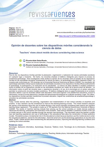 Opinión de docentes sobre los dispositivos móviles considerando la ciencia de datos