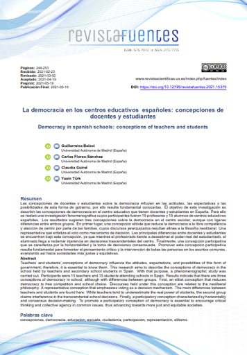 La democracia en los centros educativos españoles: concepciones de docentes y estudiantes