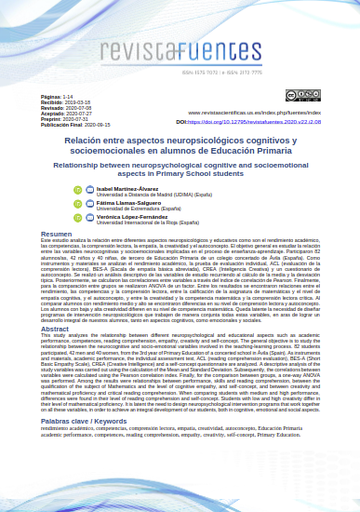 Relación entre aspectos neuropsicológicos cognitivos y socioemocionales en alumnos de Educación Primaria