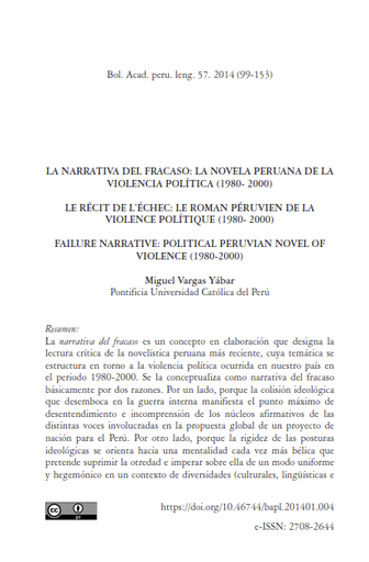 La narrativa del fracaso: La novela peruana de la violencia política (1980-2000)