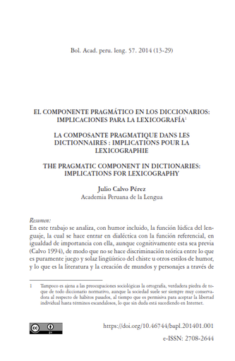 El componente pragmático en los diccionarios: Implicaciones para la lexicografía