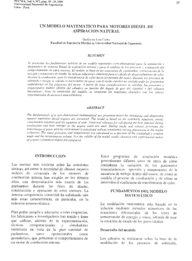 UN MODELO MATEMÁTICO PARA MOTORES DIESEL DE ASPIRACIÓN NATURAL