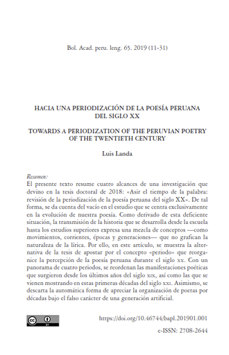 Hacia una periodización de la poesía peruana del siglo XX