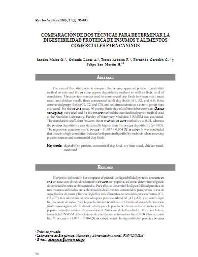 COMPARACIÓN DE DOS TÉCNICAS PARADETERMINAR LA DIGESTIBILIDAD PROTEICADE INSUMOS