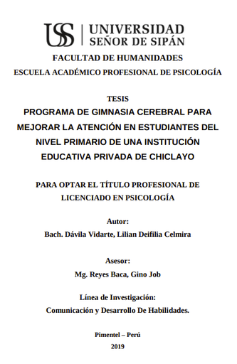 Programa de gimnasia cerebral para mejorar la atención en estudiantes del nivel primario de una institución educativa privada