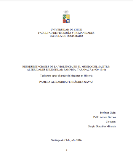 Representaciones de la violencia en el mundo del salitre: alteridades e identidad pampina : Tarapacá (1900-1910)