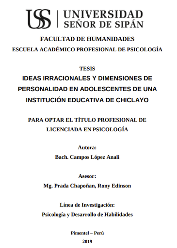 Ideas irracionales y dimensiones de personalidad en adolescentes de una institución educativa de Chiclayo