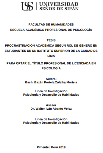 Procrastinación académica según rol de género en estudiantes de un instituto superior de la ciudad de Lima