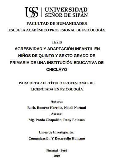 Agresividad y adaptación infantil en niños de quinto y sexto grado de primaria de una institución educativa de Chiclayo