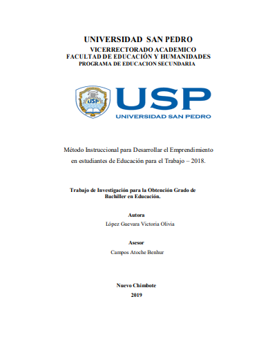 Método Instruccional para Desarrollar el Emprendimiento en estudiantes de Educación para el Trabajo - 2018