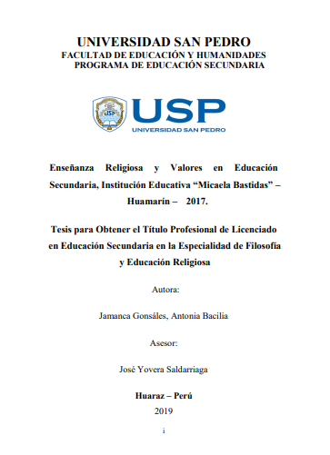 Enseñanza religiosa y valores en educación secundaria, institución educativa &quot;Micaela Bastidas&quot; -Humarían- 2017