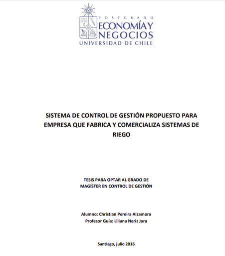 Sistema de control de gestión propuesto para empresa que fabrica y comercializa sistemas de riego