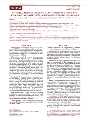 La tercera versión de COPSOQ-ISTAS21. Un instrumento internacional actualizado para la prevención de riesgos psicosociales en el trabajo
