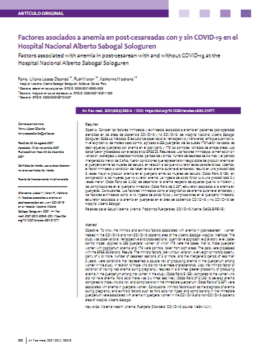 Factores asociados a anemia en post-cesareadas con y sin COVID-19 en el Hospital Nacional Alberto Sabogal Sologuren