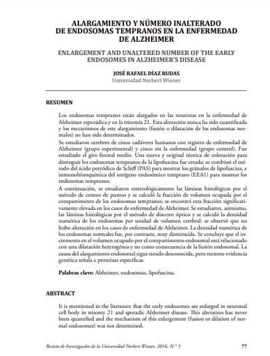 Alargamiento y número inalterado de endosomas tempranos en la enfermedad de Alzheimer
