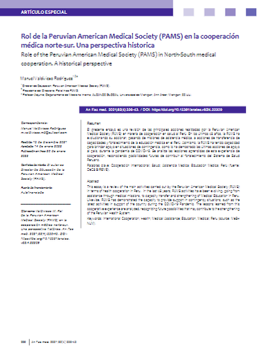 Rol de la Peruvian American Medical Society (PAMS) en la cooperación médica norte-sur. Una perspectiva histórica