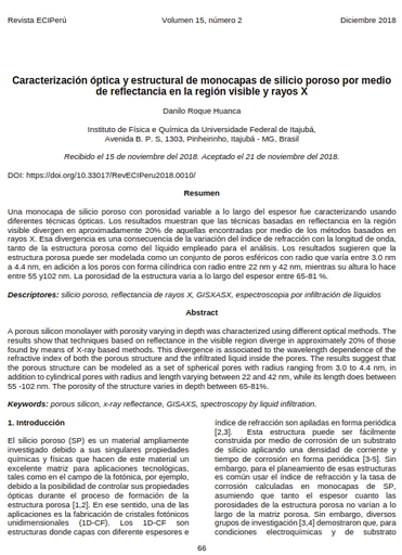 Caracterización óptica y estructural de monocapas de silicio poroso por medio de reflectancia en la región visible y rayos X