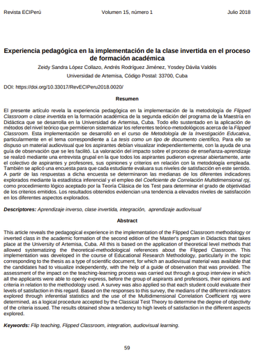Experiencia pedagógica en la implementación de la clase invertida en el proceso de formación académica