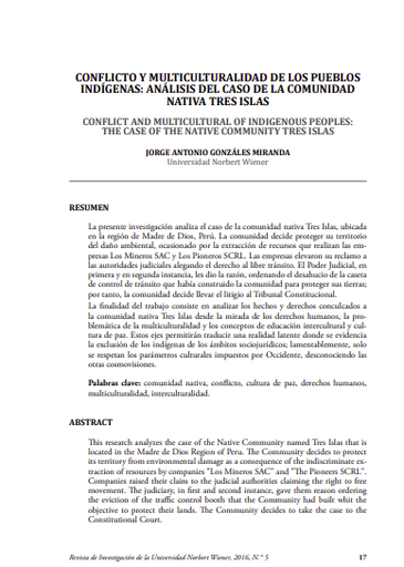 Conflicto y multiculturalidad de los pueblos indígenas: análisis del caso de la Comunidad Nativa Tres Islas