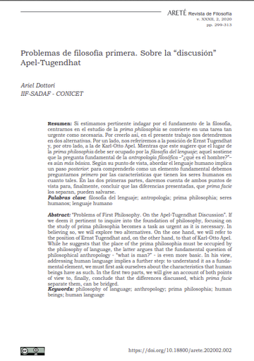 Problemas de filosofía primera. Sobre la &quot;discusión&quot; Apel-Tugendhat