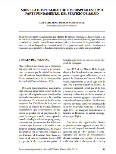 Sobre la hospitalidad de los hospitales como parte fundamental del servicio de salud