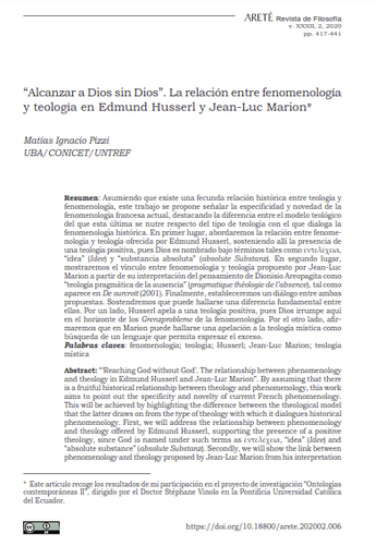 &quot;Alcanzar a Dios sin Dios&quot;. La relación entre fenomenología y teología en Edmund Husserl y Jean-Luc Marion