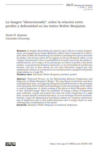 La imagen &quot;distorsionada&quot;: sobre la relación entre perdón y deformidad en los textos Walter Benjamin