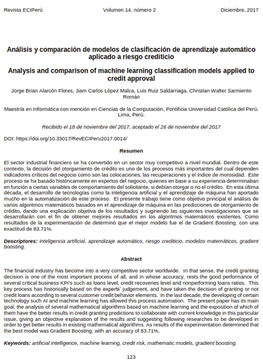 Análisis y comparación de modelos de clasificación de aprendizaje automático aplicado a riesgo crediticio