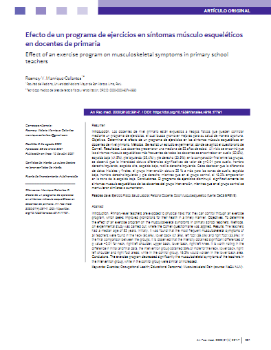 Efecto de un programa de ejercicios en síntomas músculo esqueléticos en docentes de primaria