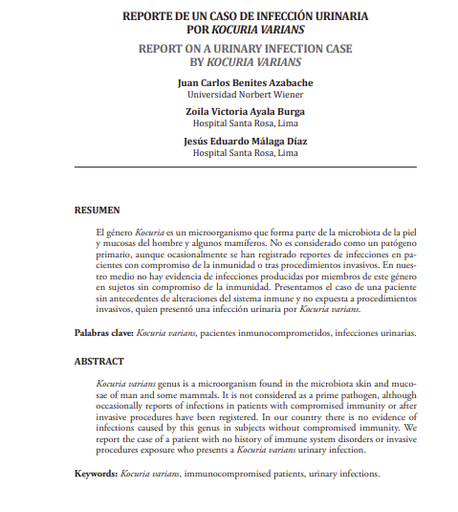 Reporte de un caso de infección urinaria por kocuria varians