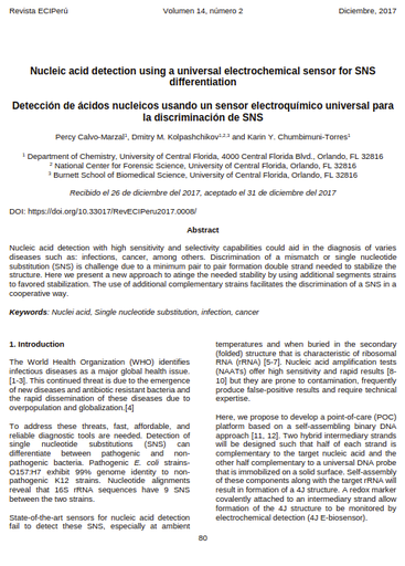 Nucleic acid detection using a universal electrochemical sensor for SNS differentiation