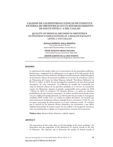 Calidad de las historias clínicas de consulta externa de obstetricia de un establecimiento de salud nivel I-4 del Callao