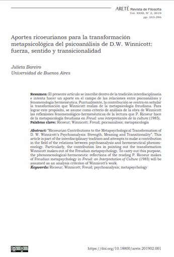 Aportes ricoeurianos para la transformación metapsicológica del psicoanálisis de D.W. Winnicott