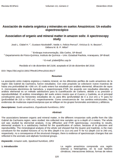 Asociación de materia orgánica y minerales en suelos Amazónicos: Un estudio espectroscópico