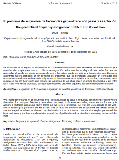El problema de asignación de frecuencias generalizado con pesos y su solución
