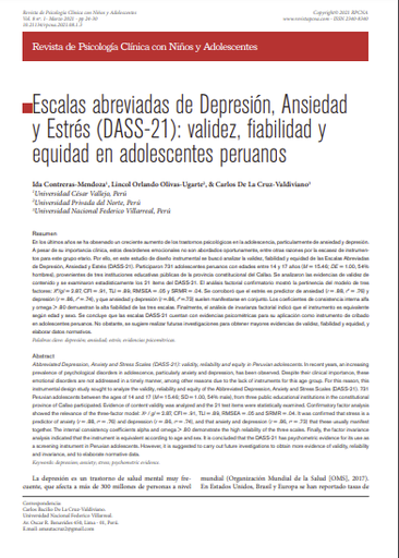 Escalas abreviadas de Depresión, Ansiedad y Estrés (DASS-21): validez, fiabilidad y equidad en adolescentes peruanos