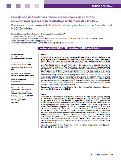 Prevalencia de trastornos musculoesqueléticos en docentes universitarios que realizan teletrabajo